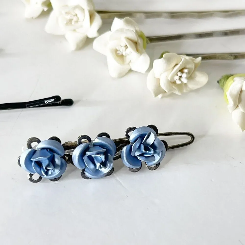 Lot of 12 Vintage 90s‎ Enamel Silk Bobby Pins Flower Y2K Fashion Glam Fairy Boho